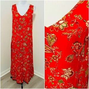 Coldwater Creek Women Large Vintage Red Floral Maxi Dress Pockets Inner Lining